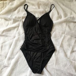 Black one piece bathing suit